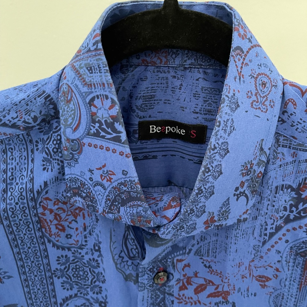 Bespoke Blue Paisley Button Down Shirt Size Small
